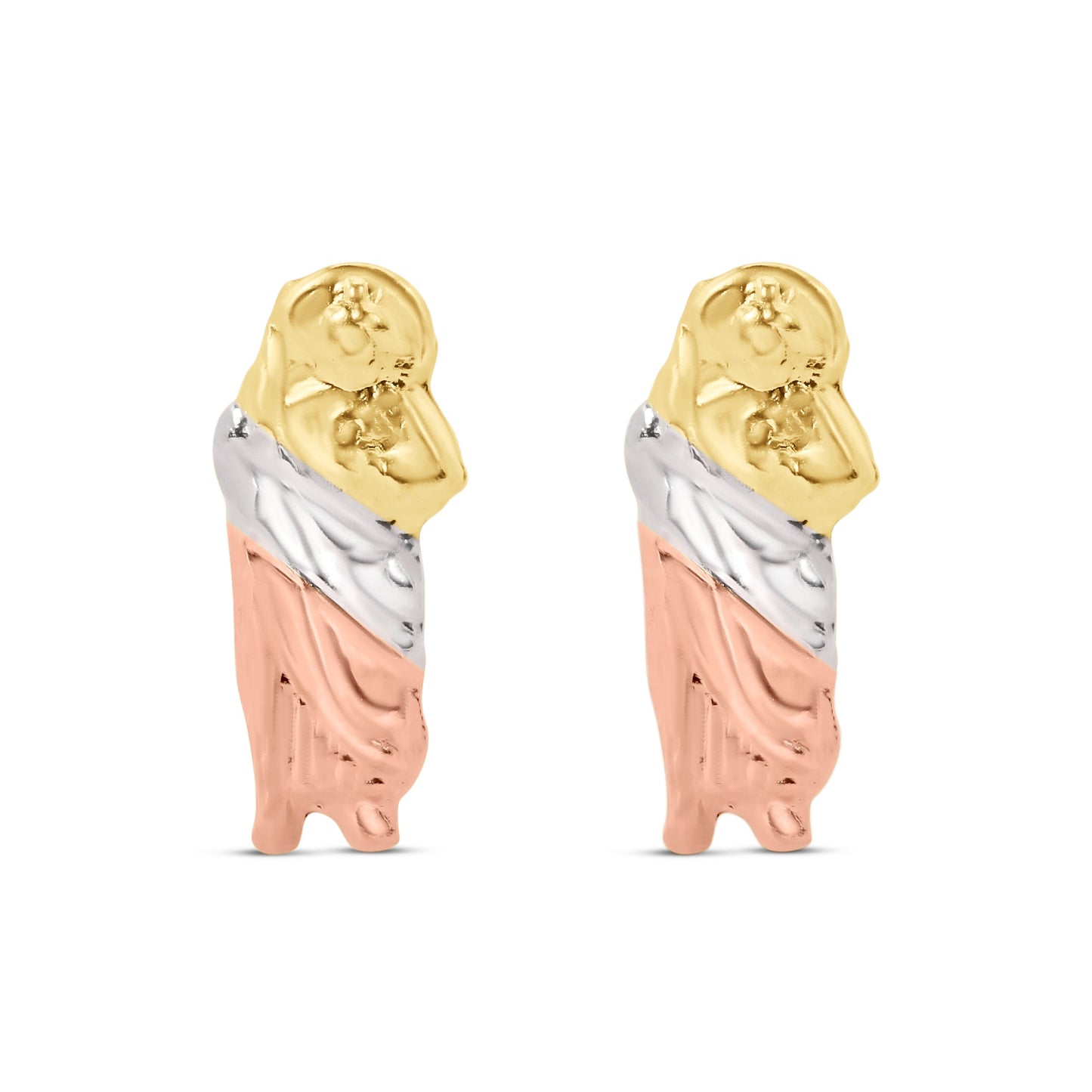 14K three-tone gold St Jude San Judas Tadeo screw back stud earrings