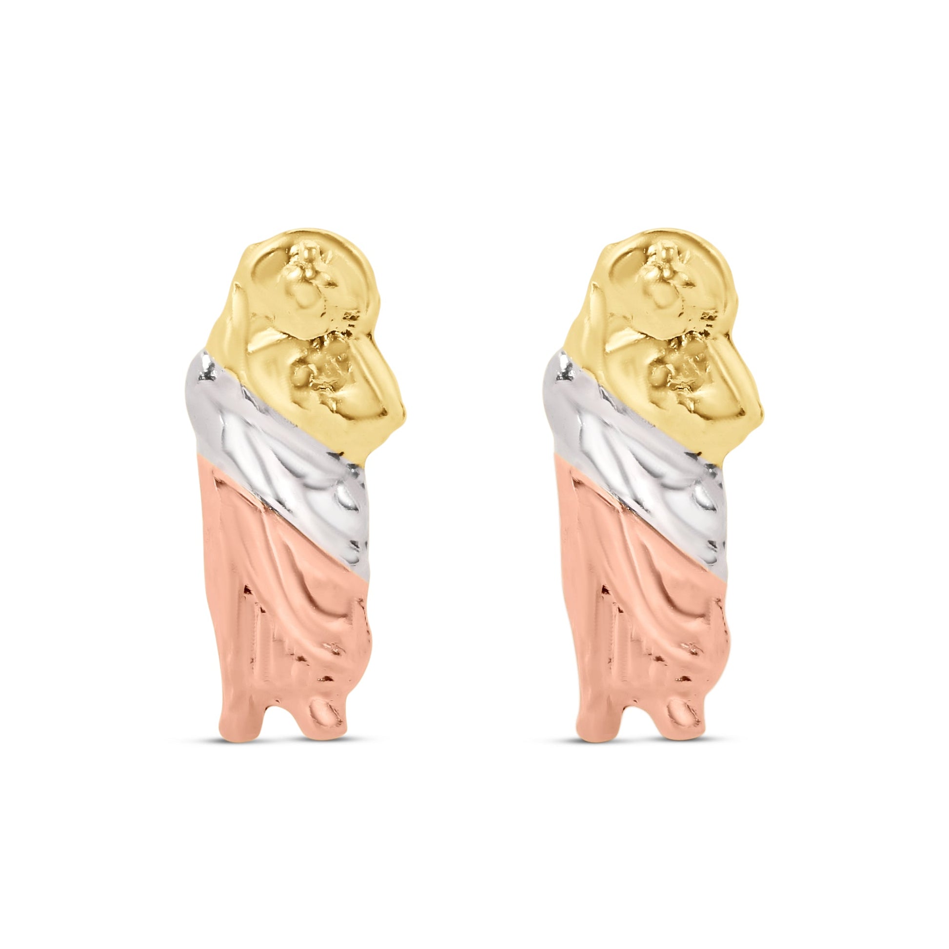 14K three-tone gold St Jude San Judas Tadeo screw back stud earrings