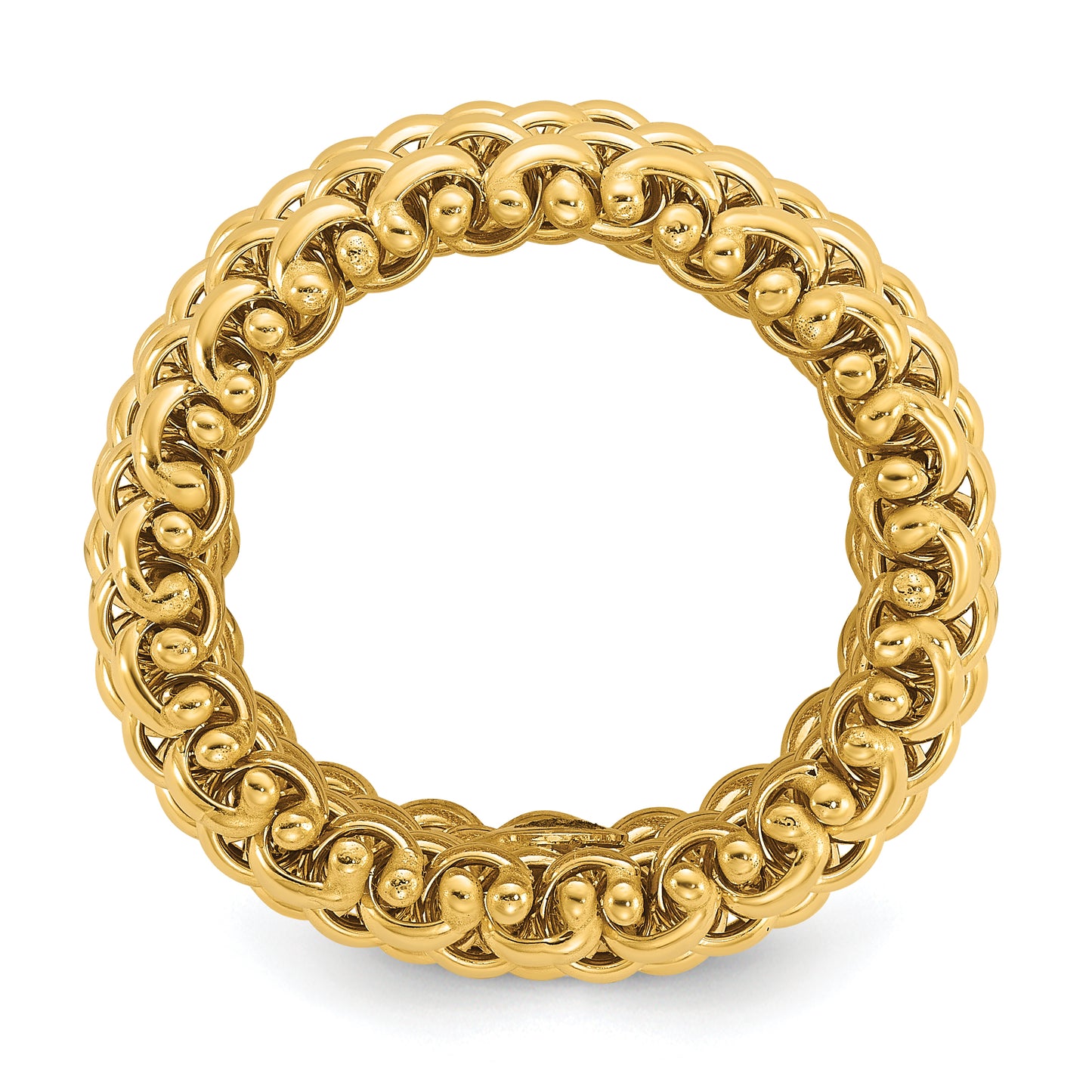 14K Gold Mesh Cocktail Ring Polished 9.5mm Band - angle view