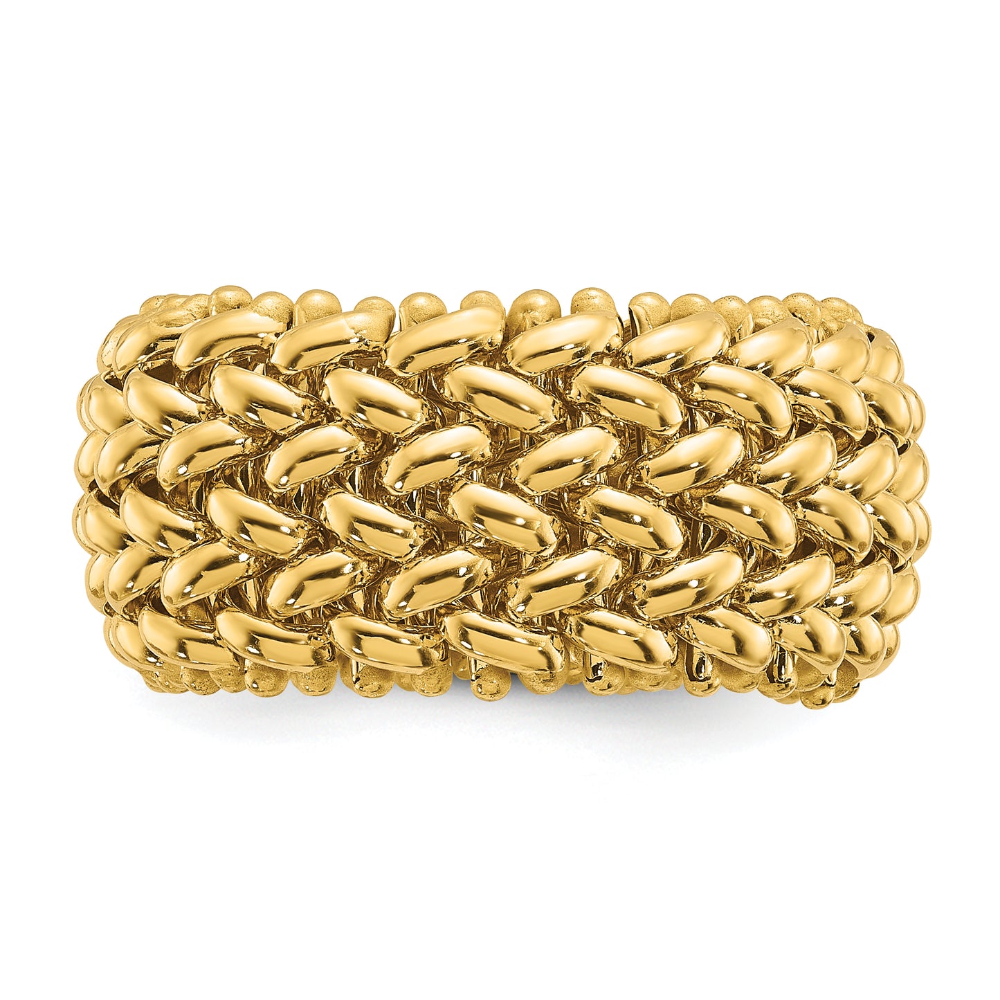 14K Gold Mesh Cocktail Ring Polished 9.5mm Band - close-up of mesh texture