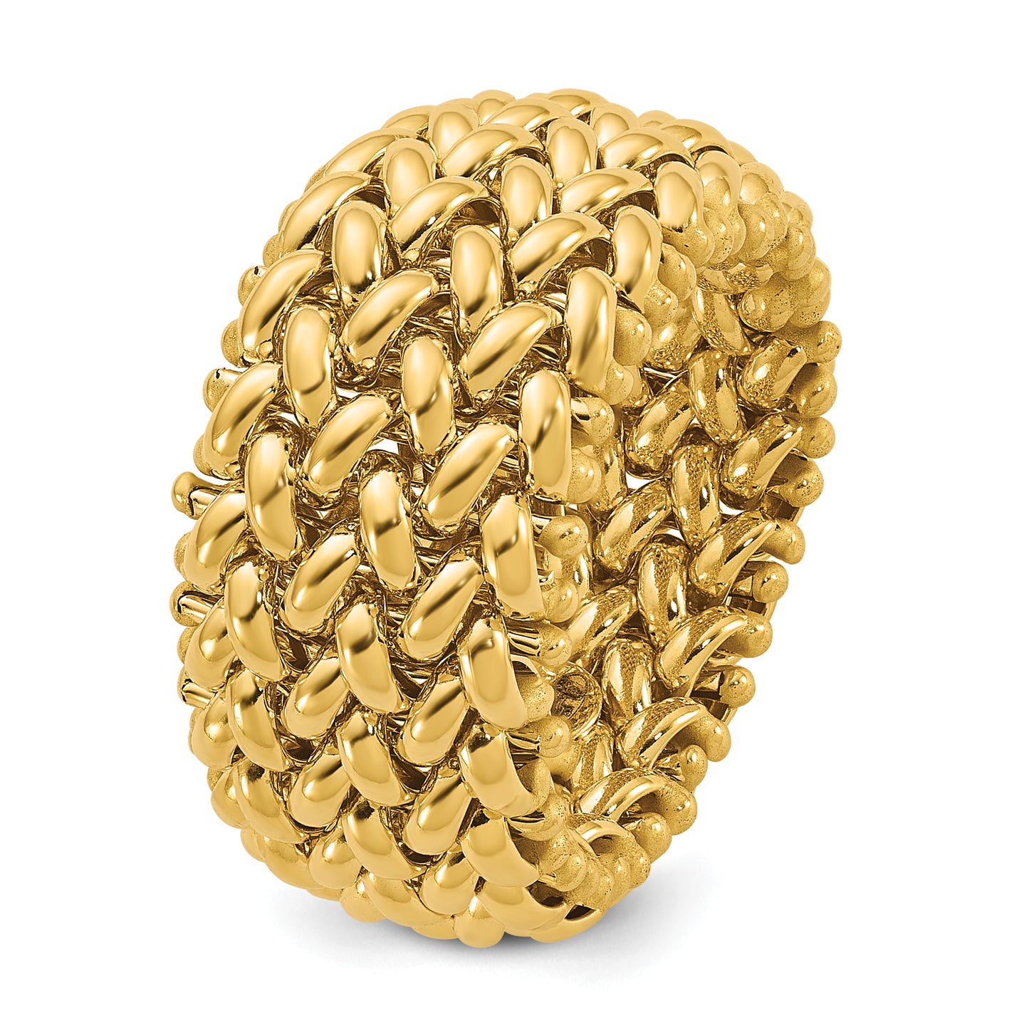 14K Gold Mesh Cocktail Ring Polished 9.5mm Band - top view