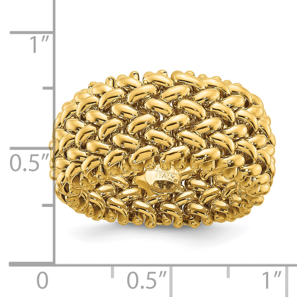 14K Gold Mesh Cocktail Ring Polished 9.5mm Band - side profile view