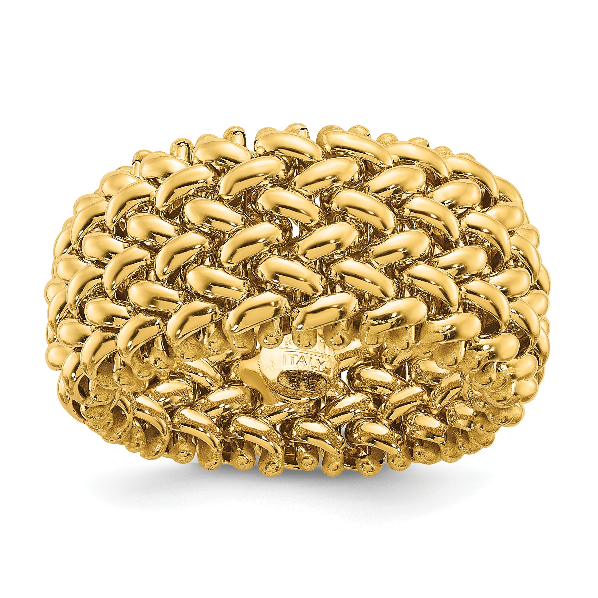 14K Gold Mesh Cocktail Ring Polished 9.5mm Band - front view