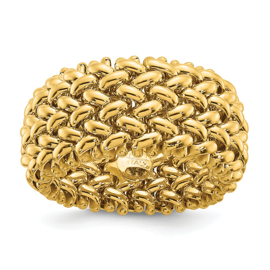 14K Gold Mesh Cocktail Ring Polished 9.5mm Band - front view