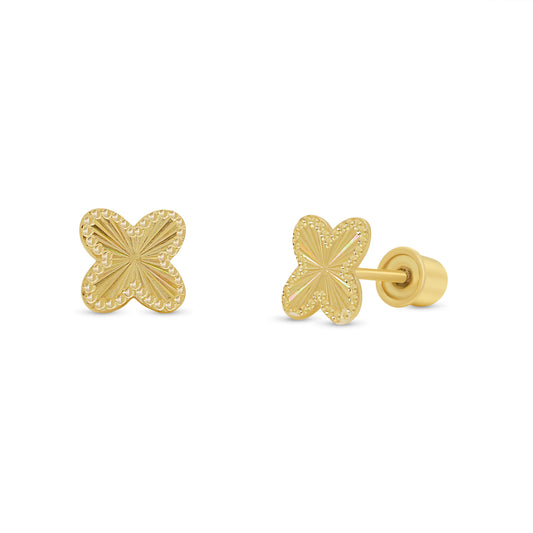 14K gold beaded iridescent four leaf clover screw back stud earrings