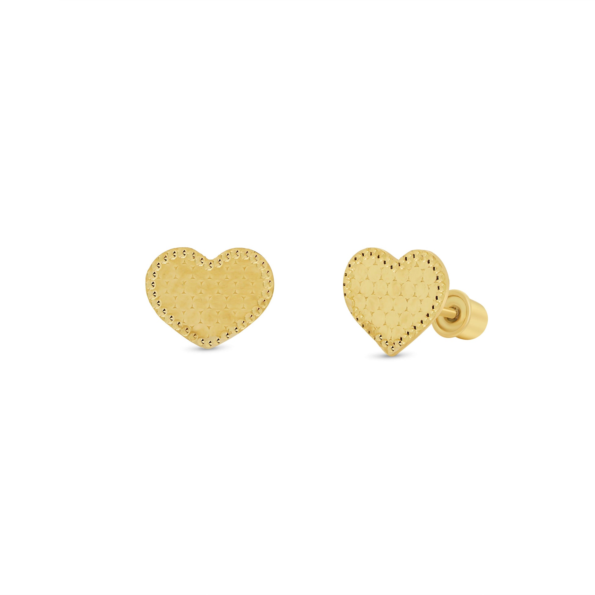 14K gold beaded honeycomb heart screw back stud earrings