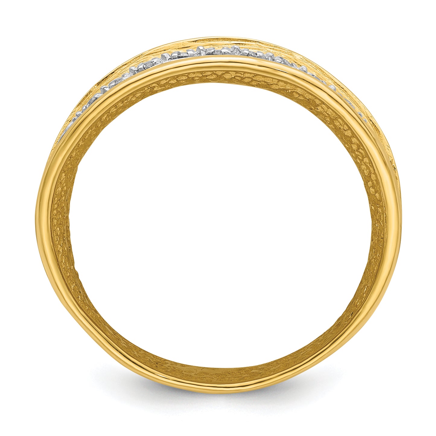 14K Gold Diamond Cocktail Ring with White Rhodium Textured Band - angle view