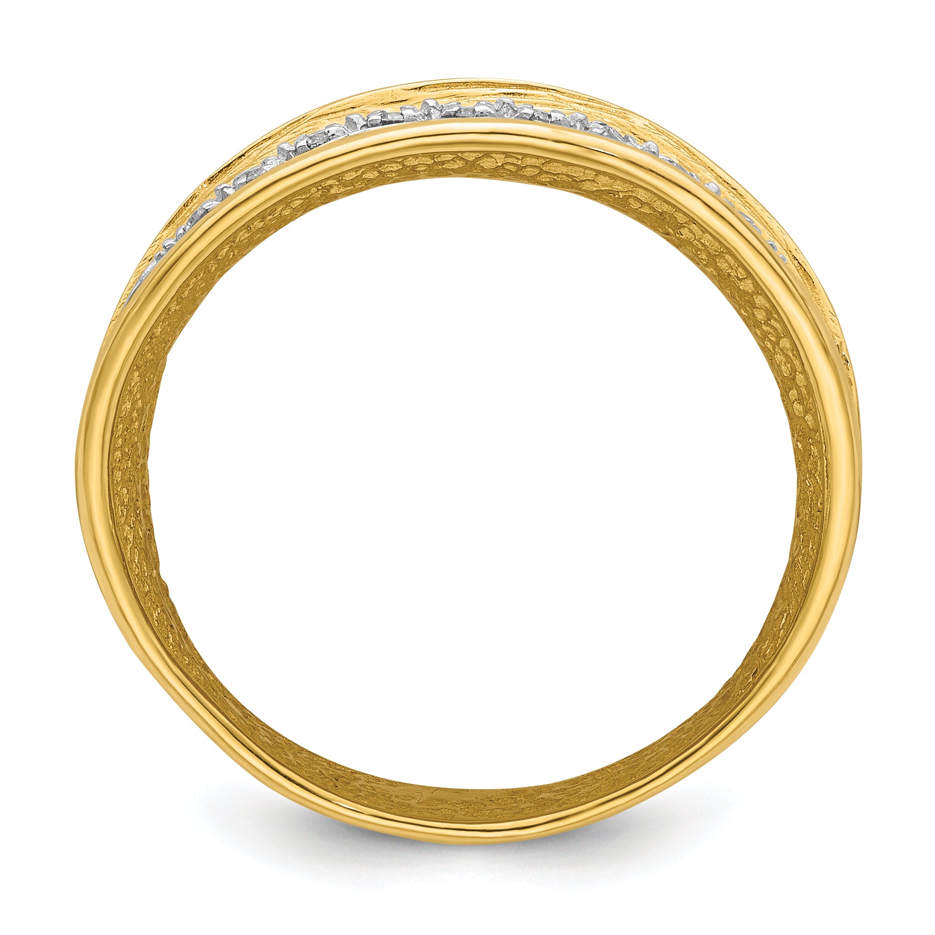 14K Gold Diamond Cocktail Ring with White Rhodium Textured Band - angle view