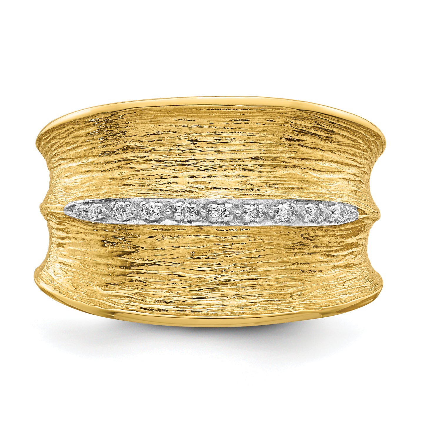 14K Gold Diamond Cocktail Ring with White Rhodium Textured Band - top view