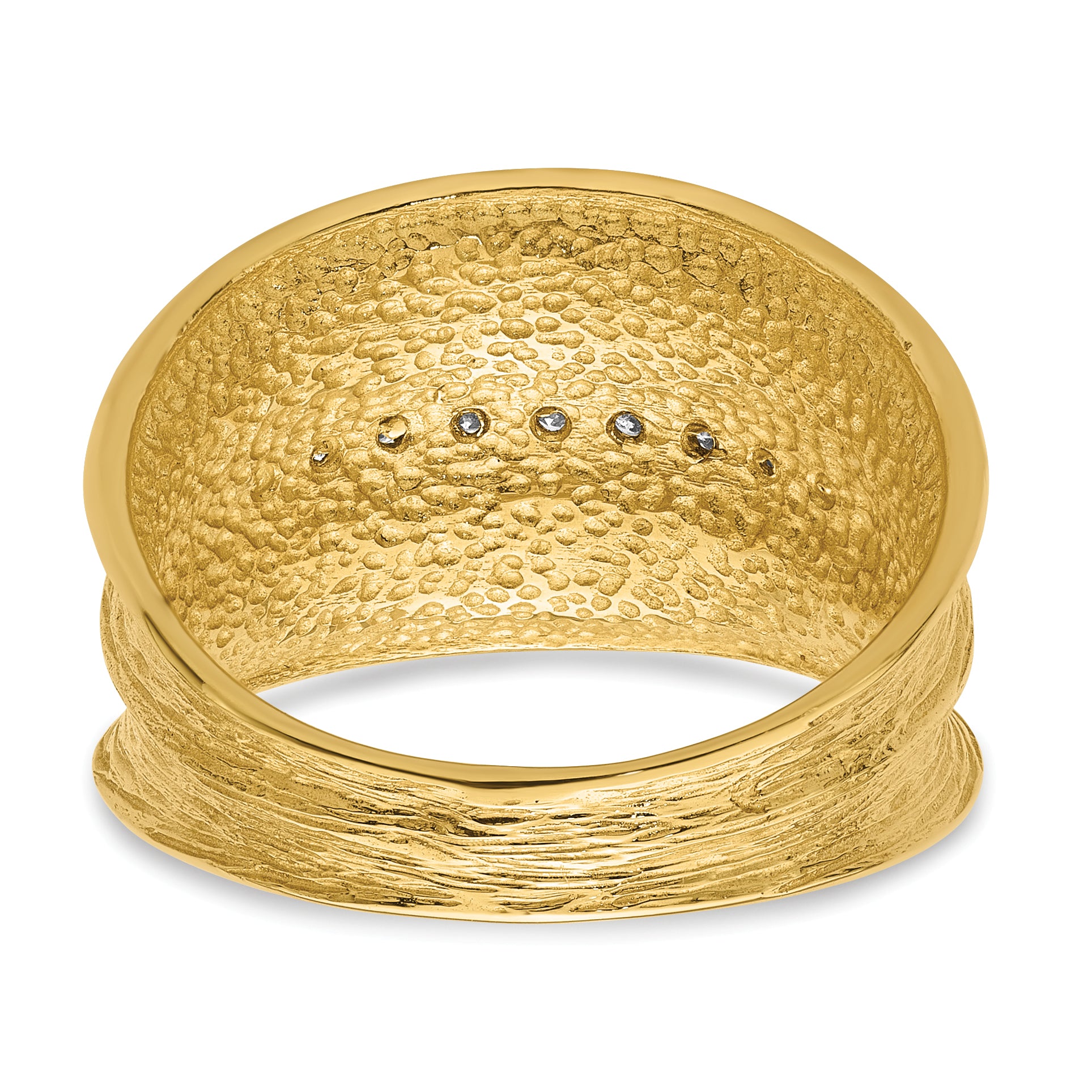14K Gold Diamond Cocktail Ring with White Rhodium Textured Band - side profile view