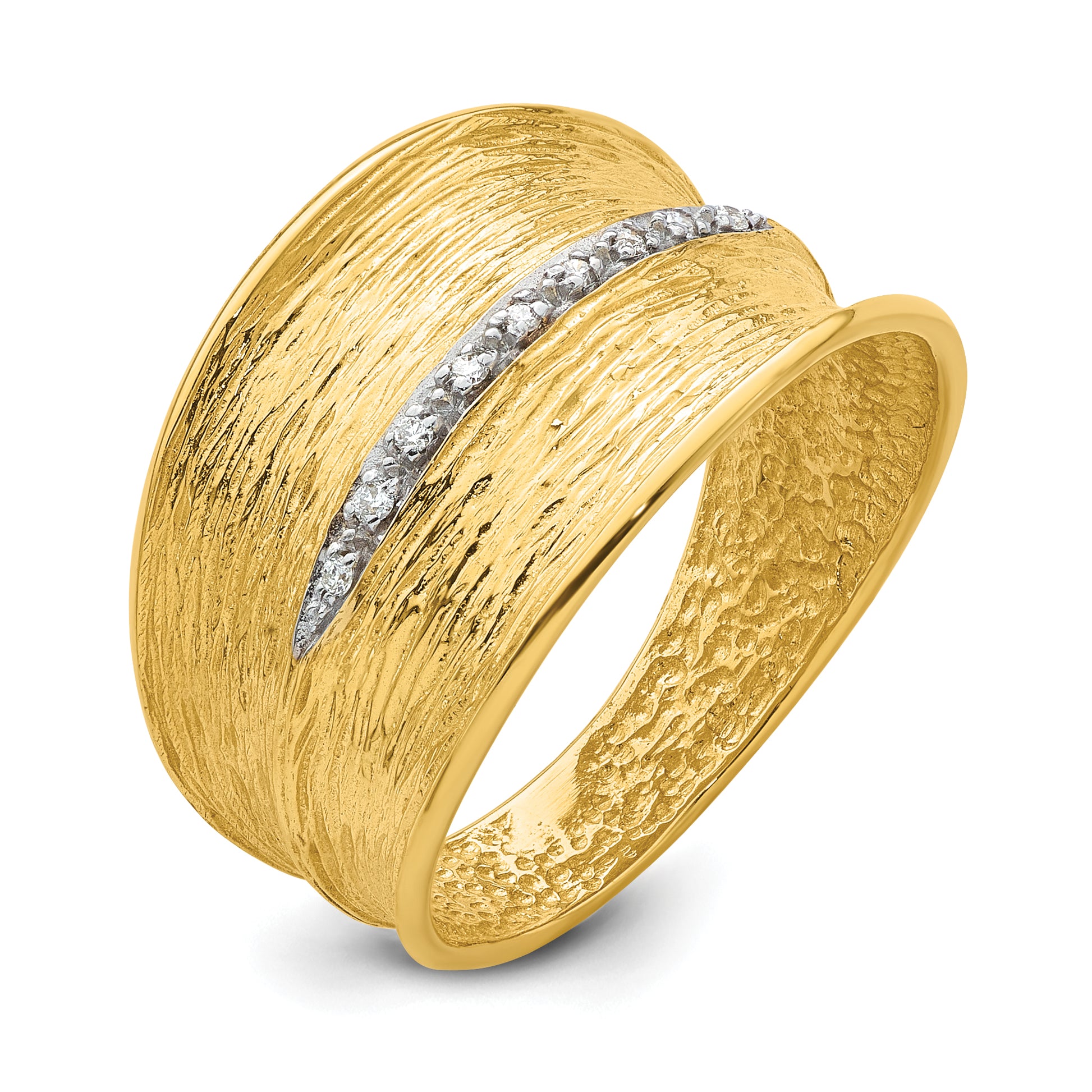 14K Gold Diamond Cocktail Ring with White Rhodium Textured Band - scale reference view
