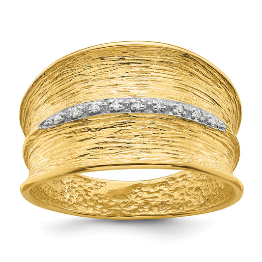 14K Gold Diamond Cocktail Ring with White Rhodium Textured Band - front view