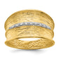 14K Gold Diamond Cocktail Ring with White Rhodium Textured Band - front view