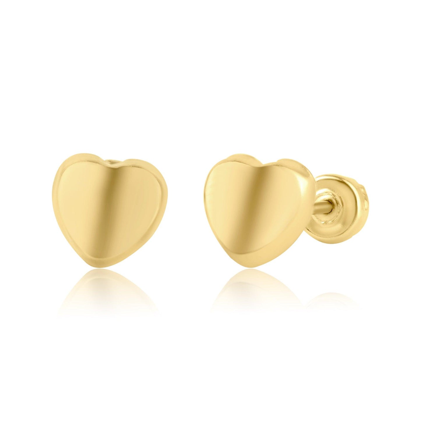 14K yellow gold heart screw back stud earrings, 4mm