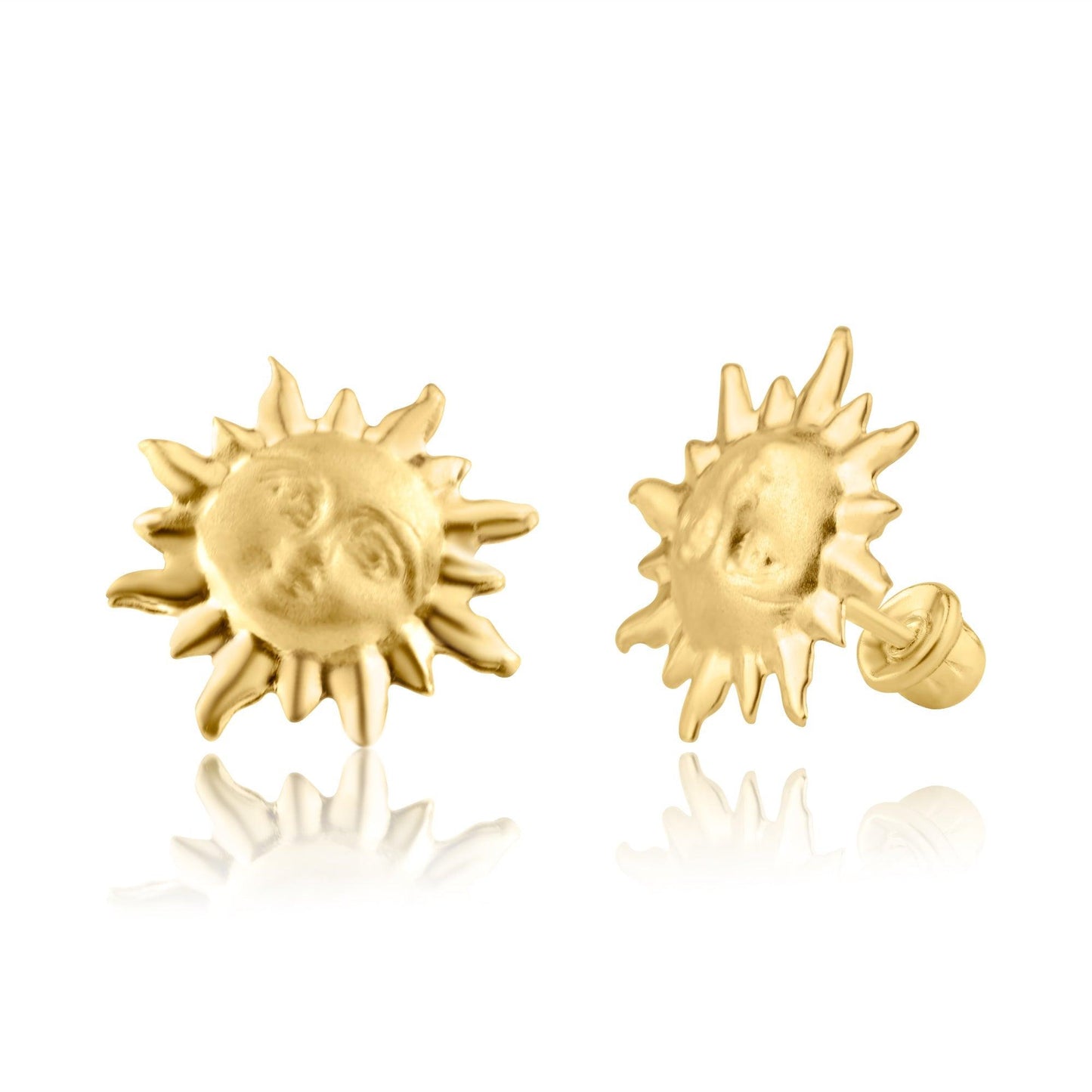 14K yellow gold sun sunburst screw back stud earrings