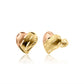 14K three-tone gold heart screw back stud earrings in yellow, white and rose gold