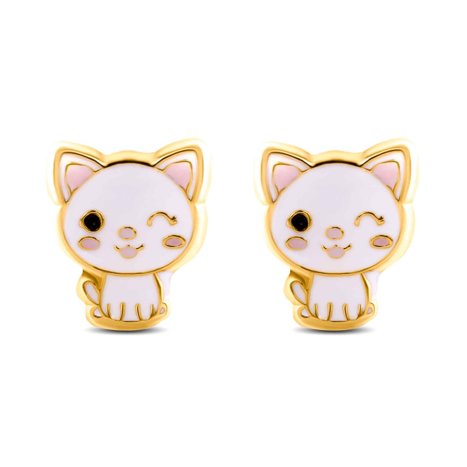 14K yellow gold cat screw back stud earrings