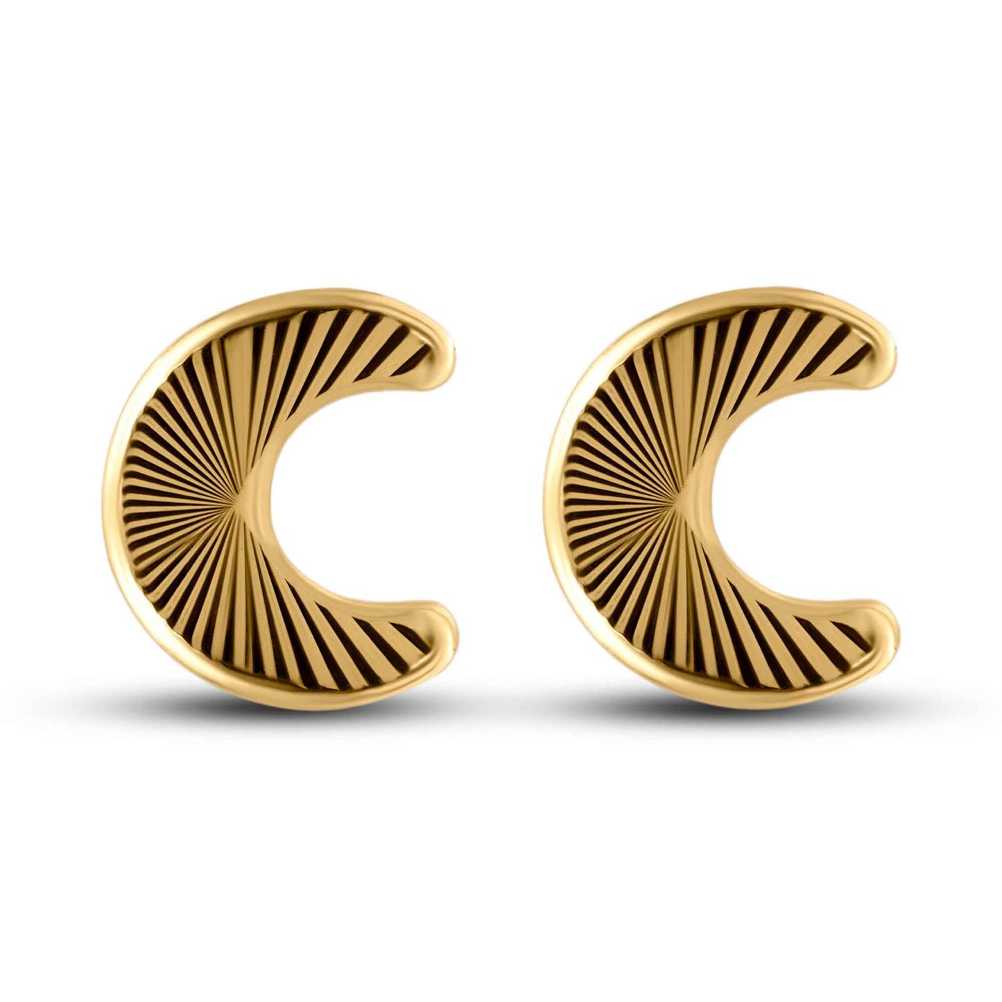 14K yellow gold diamond-cut crescent moon screw back stud earrings
