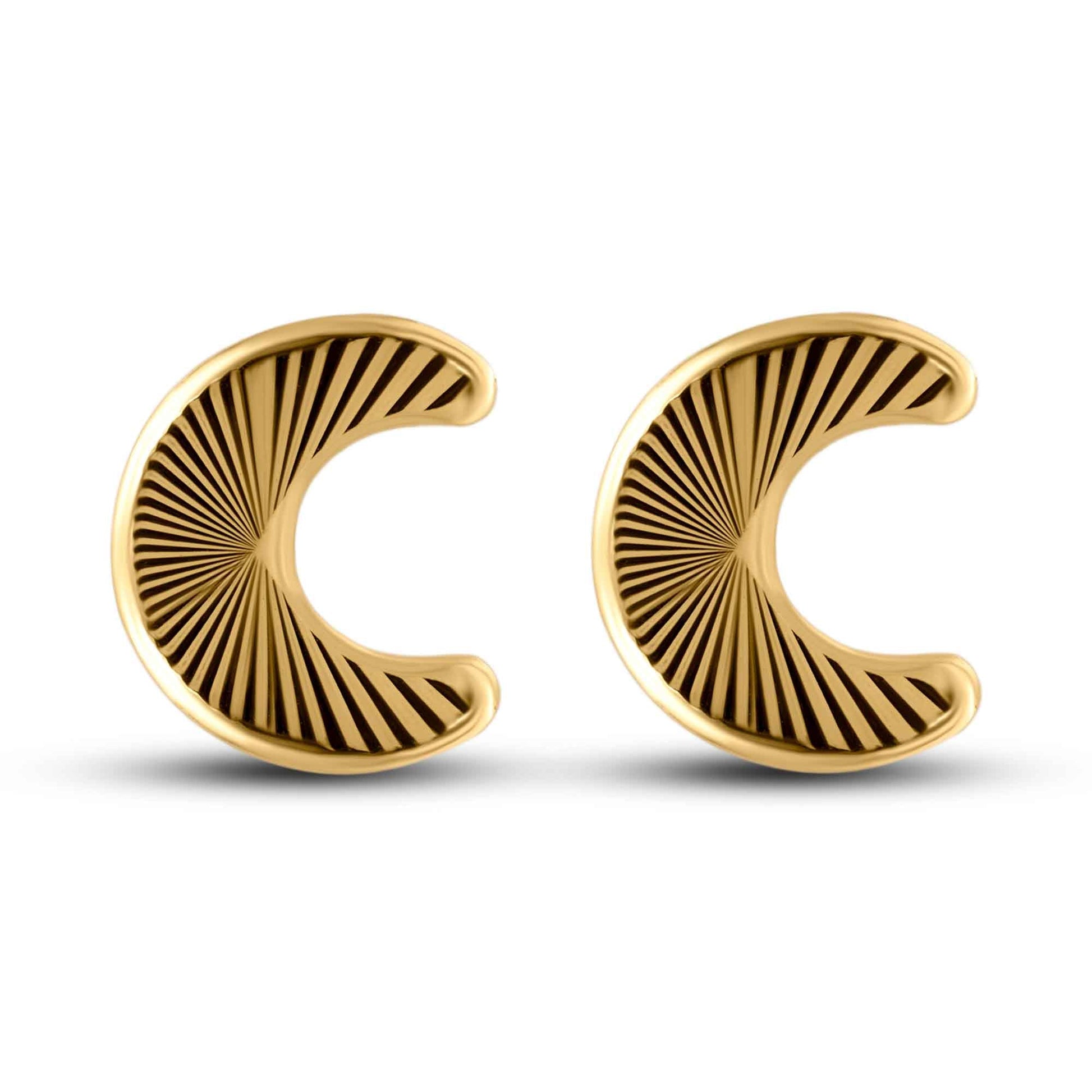 14K yellow gold diamond-cut crescent moon screw back stud earrings