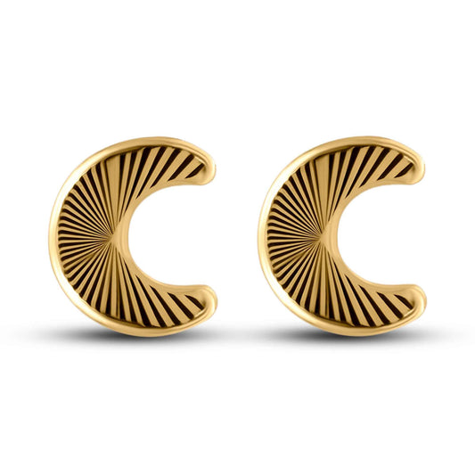 14K yellow gold diamond-cut crescent moon screw back stud earrings