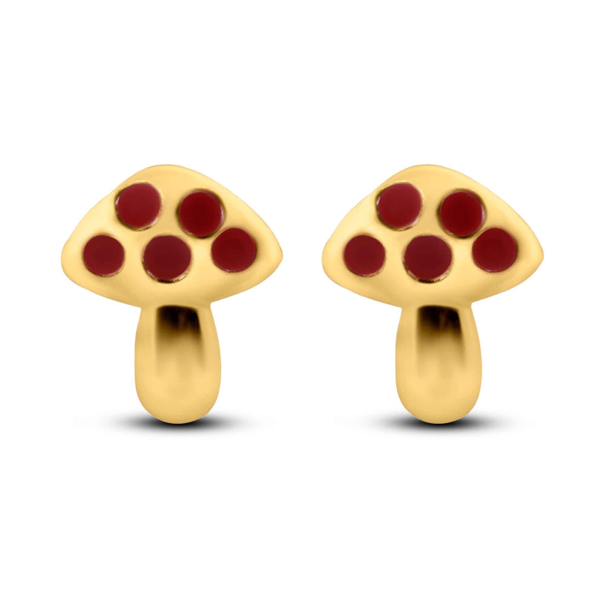 14K yellow gold mushroom screw back stud earrings