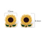 Size reference for 14K gold sunflower stud earrings, 7.5mm x 8.6mm