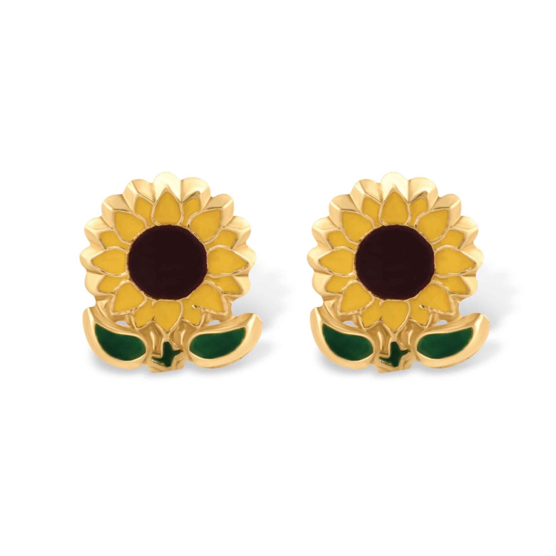 14K yellow gold sunflower screw back stud earrings