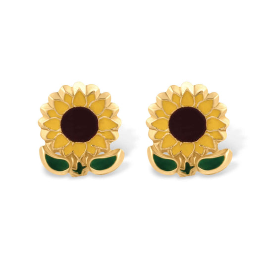 14K yellow gold sunflower screw back stud earrings