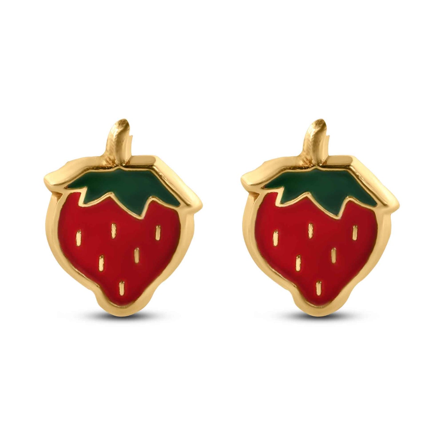 14K yellow gold strawberry screw back stud earrings