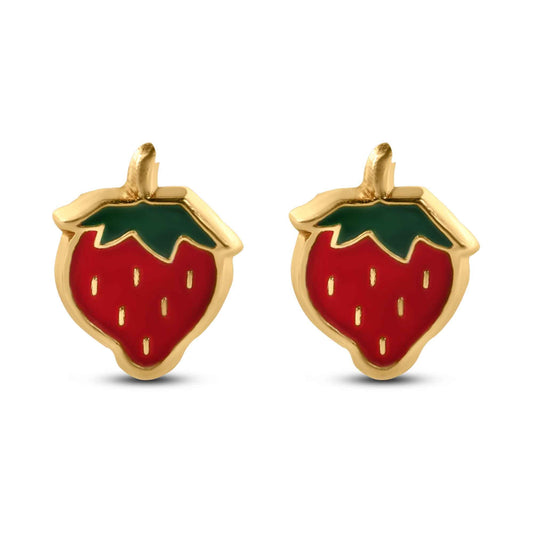14K yellow gold strawberry screw back stud earrings