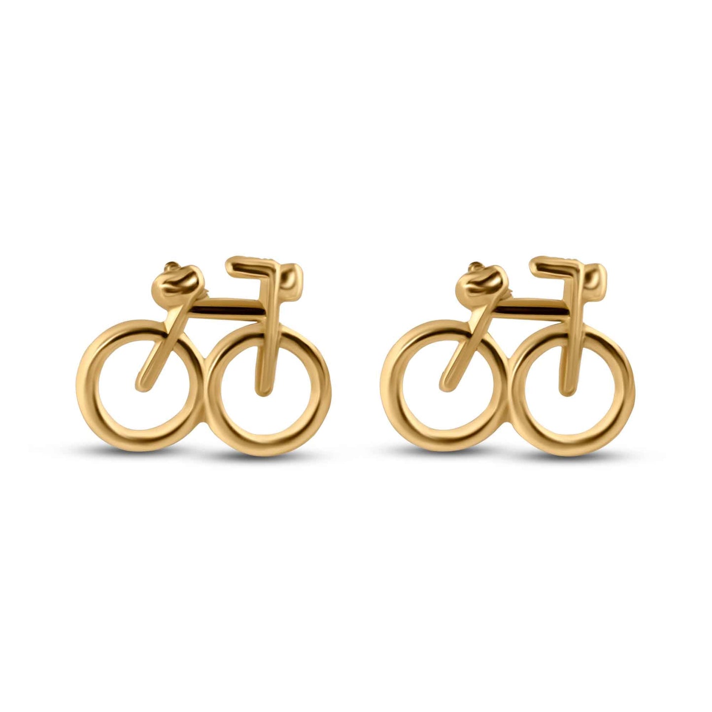 14K yellow gold bicycle screw back stud earrings