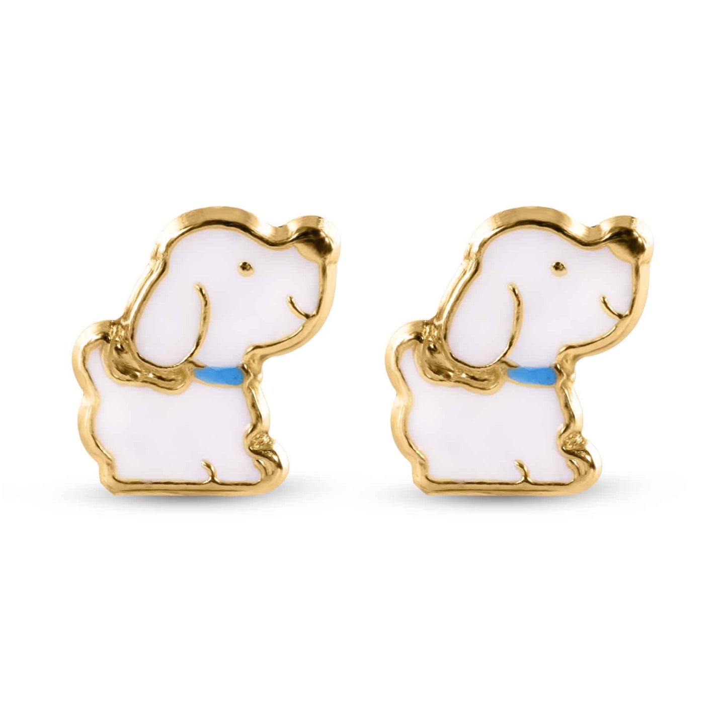 14K yellow gold dog screw back stud earrings
