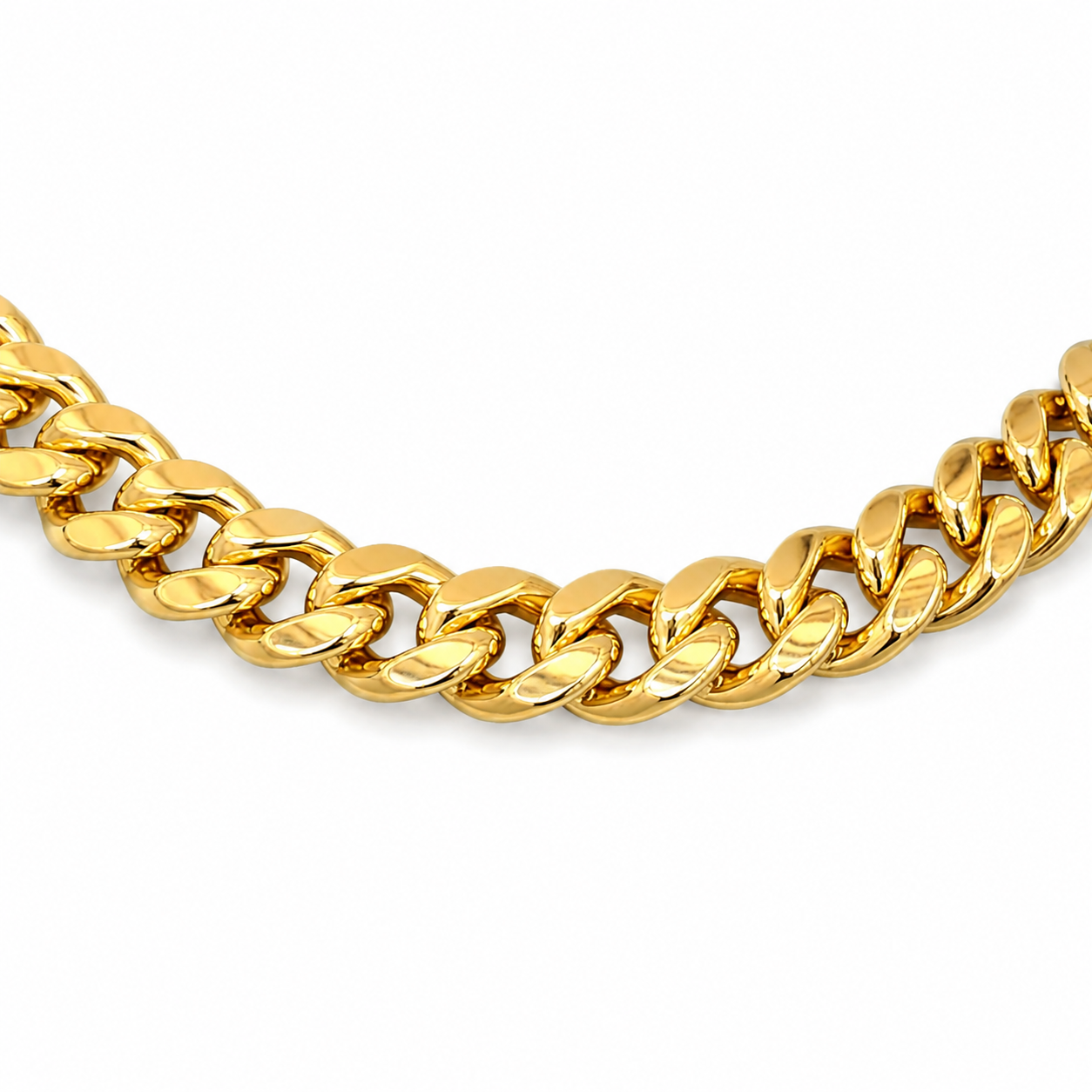 14K Gold Hollow Miami Cuban Link Chain, angled view