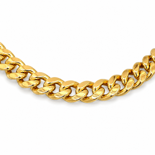 14K Gold Hollow Miami Cuban Link Chain, angled view