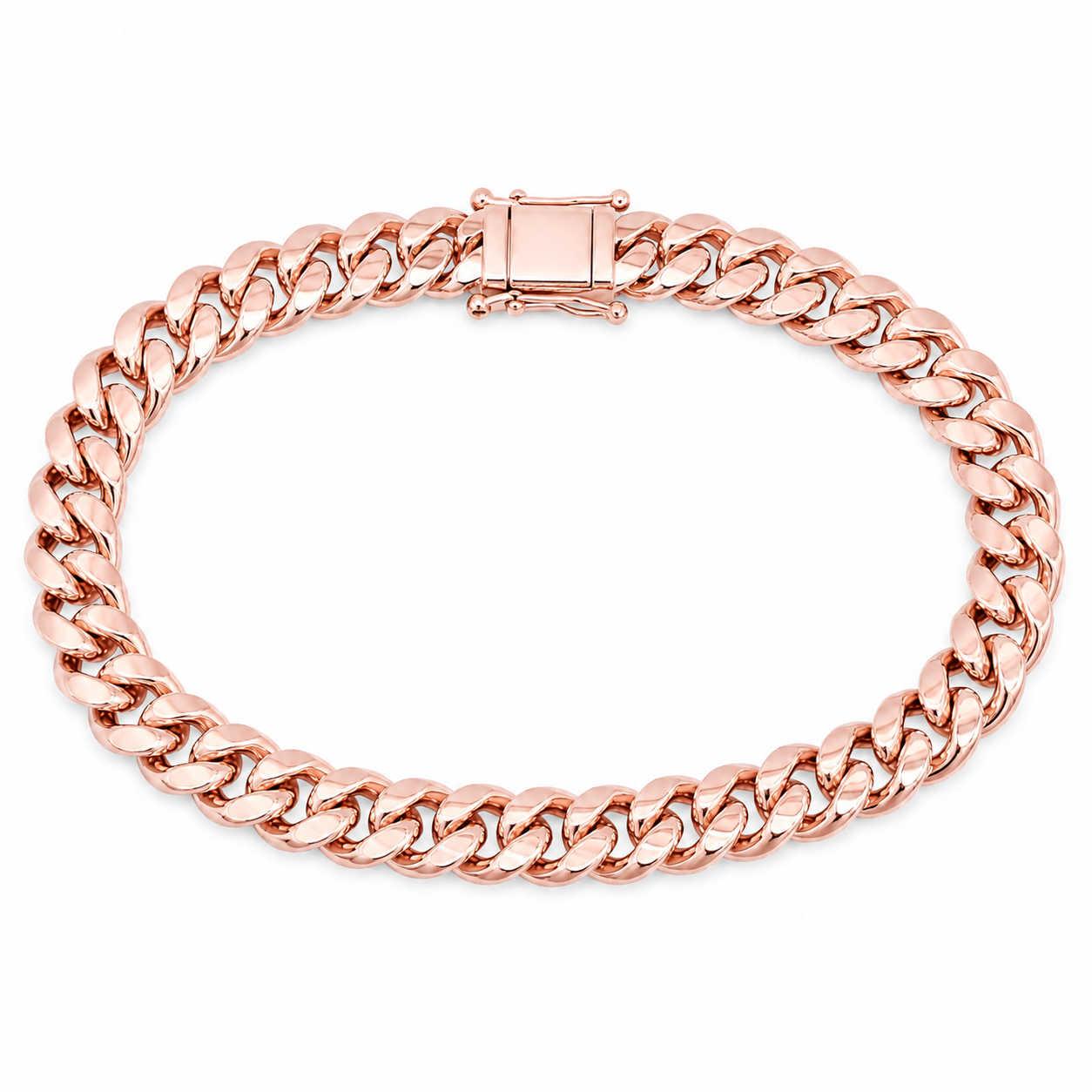 14K Rose Gold Hollow Miami Cuban Link Chain, angled view