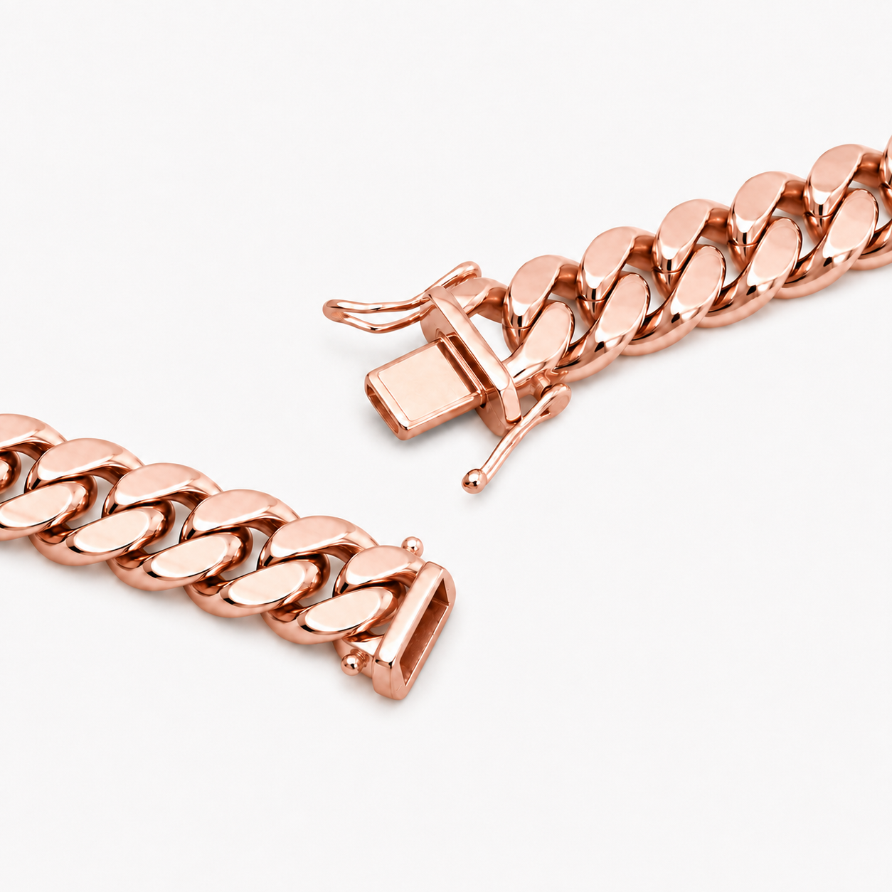 14K Rose Gold Hollow Miami Cuban Link Chain, close-up of the link detail