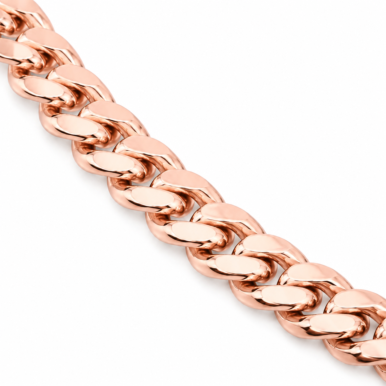 14K Rose Gold Hollow Miami Cuban Link Chain, full-length view