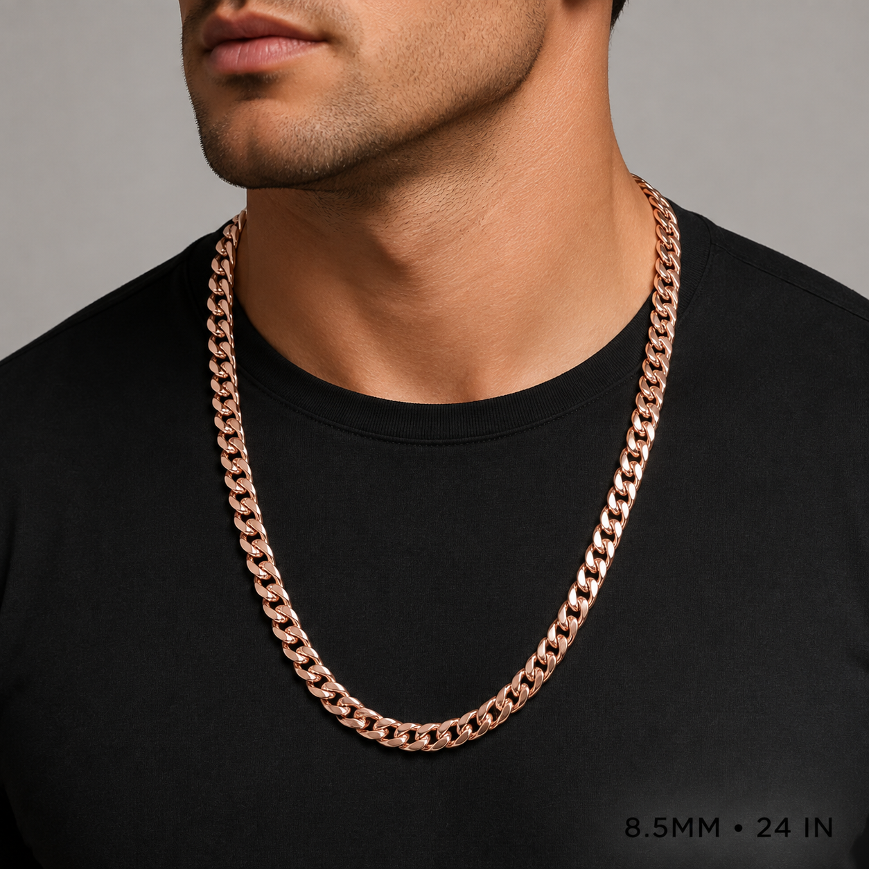 14K Rose Gold Hollow Miami Cuban Link Chain, styled view