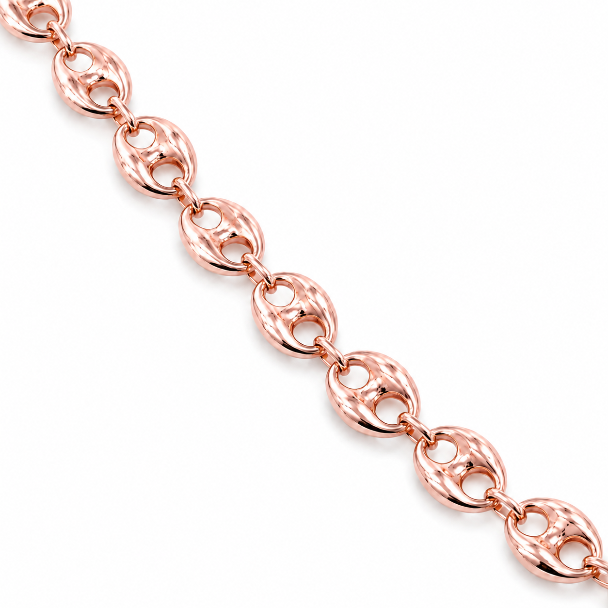 14K Rose Gold Hollow Puff Chain, diagonal view of the full chain
