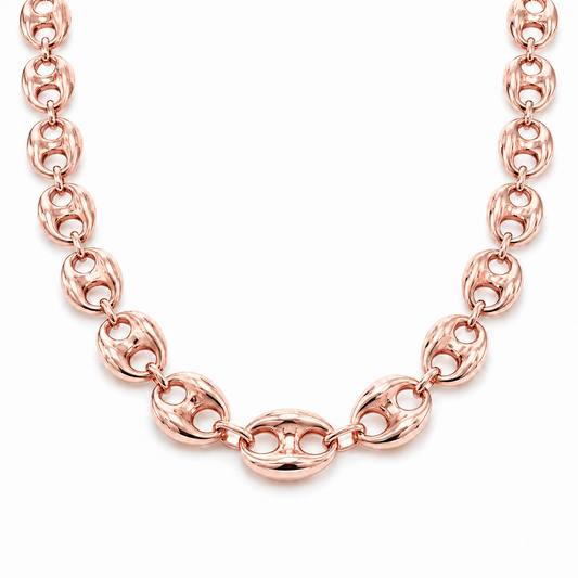 14K Rose Gold Hollow Puff Chain, front view on a white background