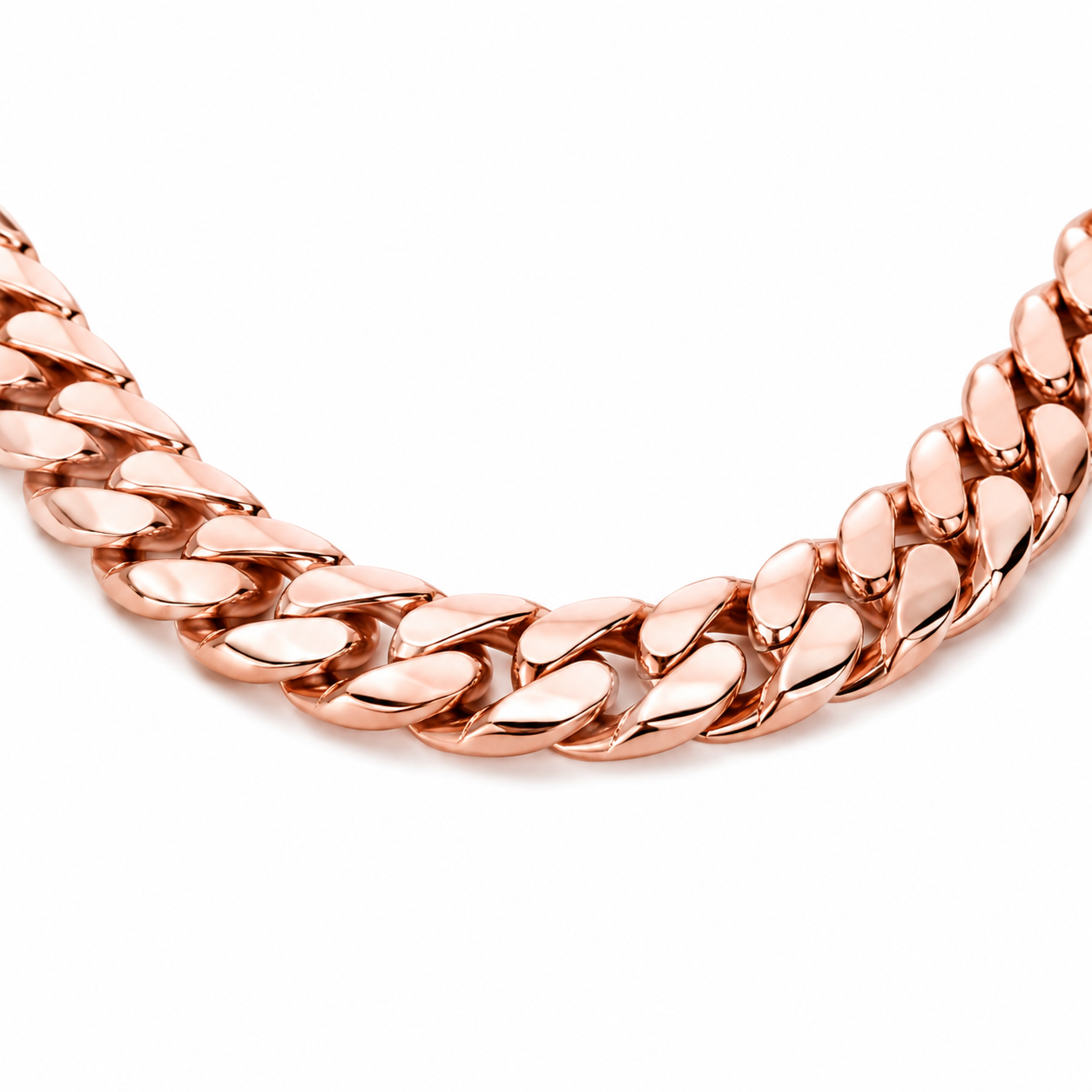 14K Rose Gold Solid Miami Cuban Link Chain, angled view