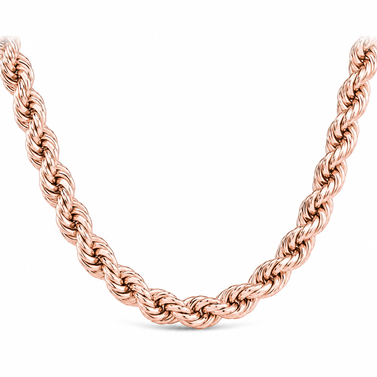 14K Rose Gold Solid Rope Chain, angled view