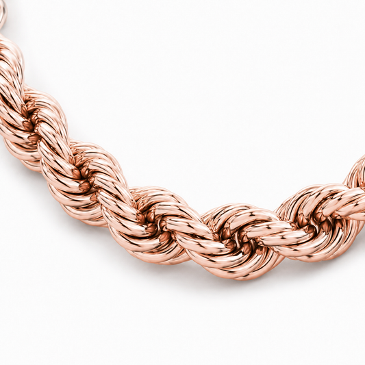 14K Rose Gold Solid Rope Chain, front view on a white background