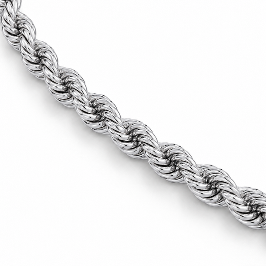 14K White Gold Hollow Diamond-Cut Rope Bracelet