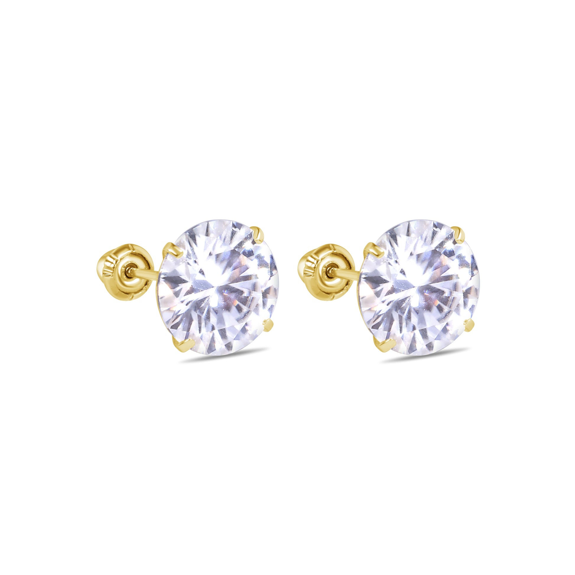 14K yellow gold round moissanite screw back stud earrings