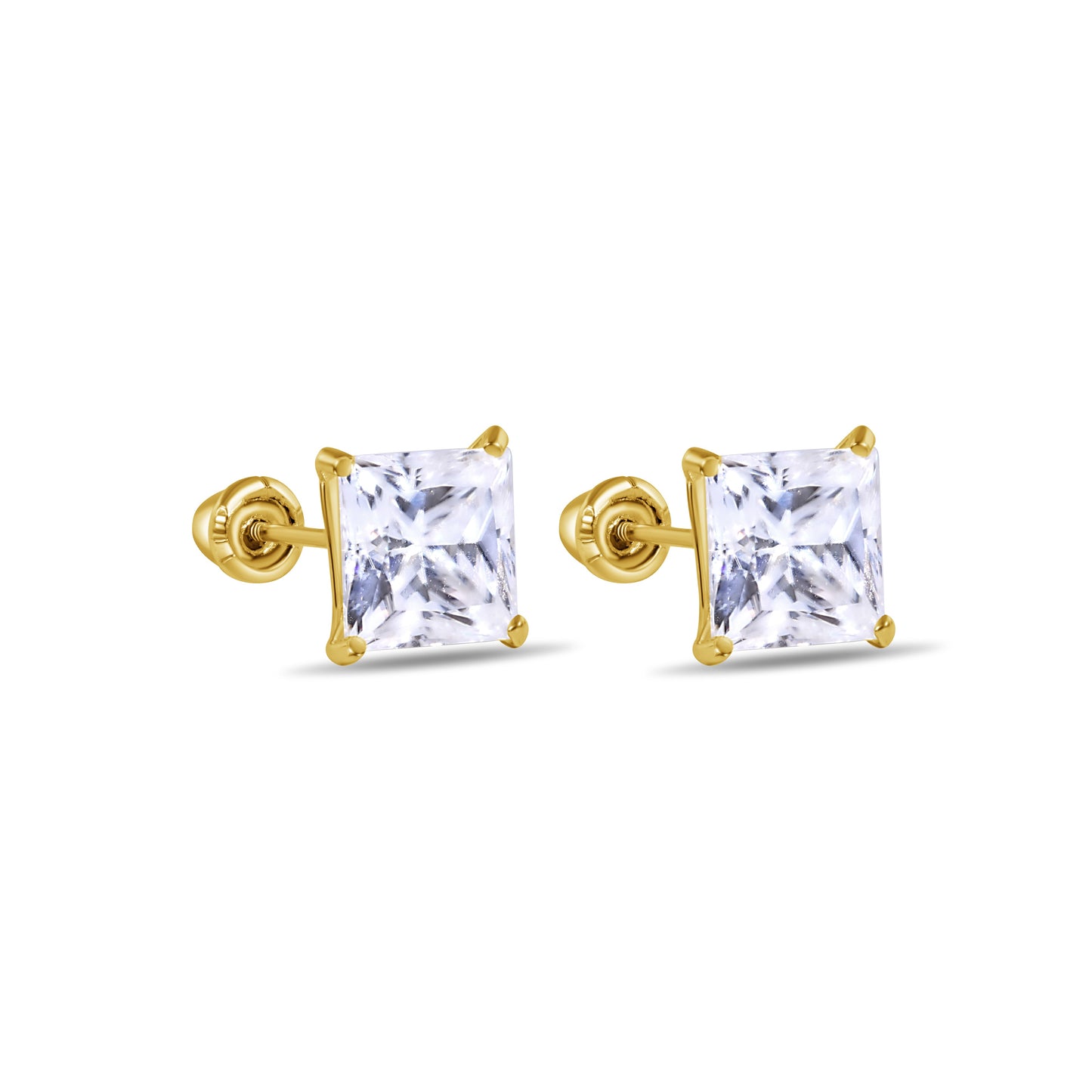 14K yellow gold square moissanite screw back stud earrings