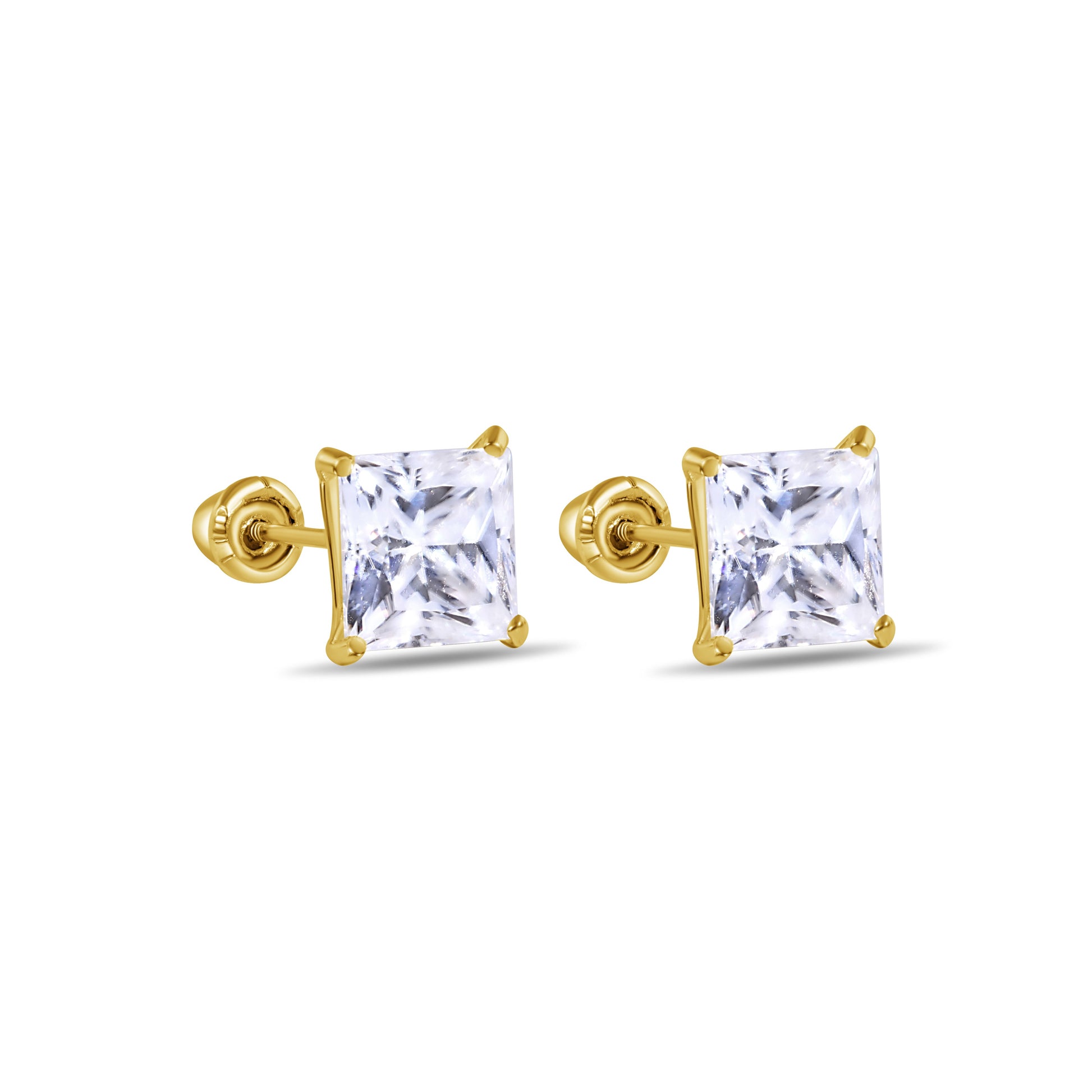 14K yellow gold square moissanite screw back stud earrings