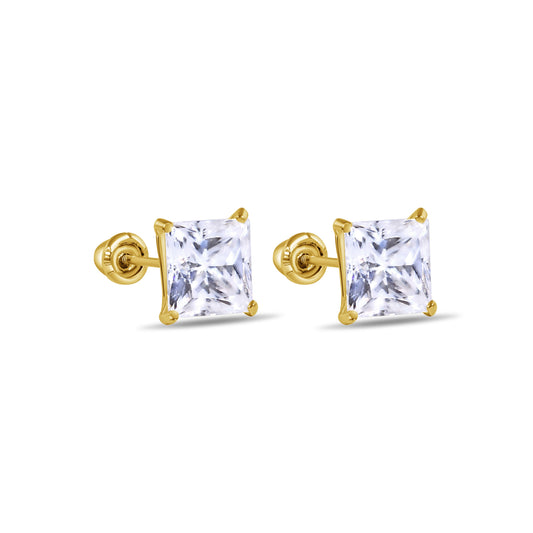 14K yellow gold square moissanite screw back stud earrings