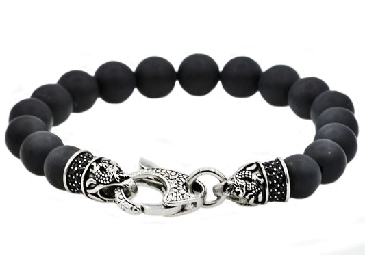 Onyx Stainless Steel Beaded Bracelet With Black Cubic Zirconia