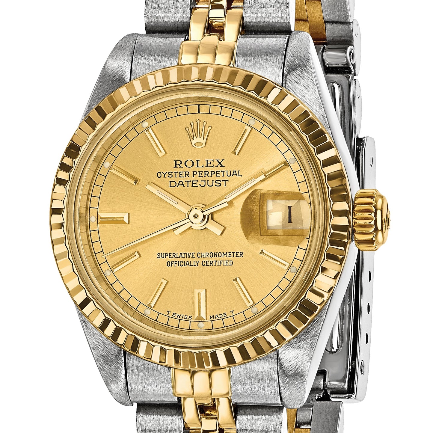 Pre-owned Rolex Datejust 26mm two-tone ladies watch with champagne dial and fluted bezel, further view